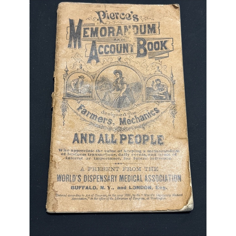 Antique 1898 Dr Pierces Memorandum Account Book Patent Medicine Quack Ads NY